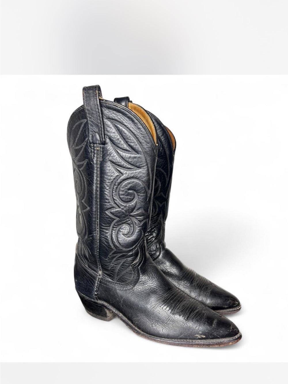 Vintage Mens Sz 8.5 D ACME USA Black Leather Cowboy Western Boots